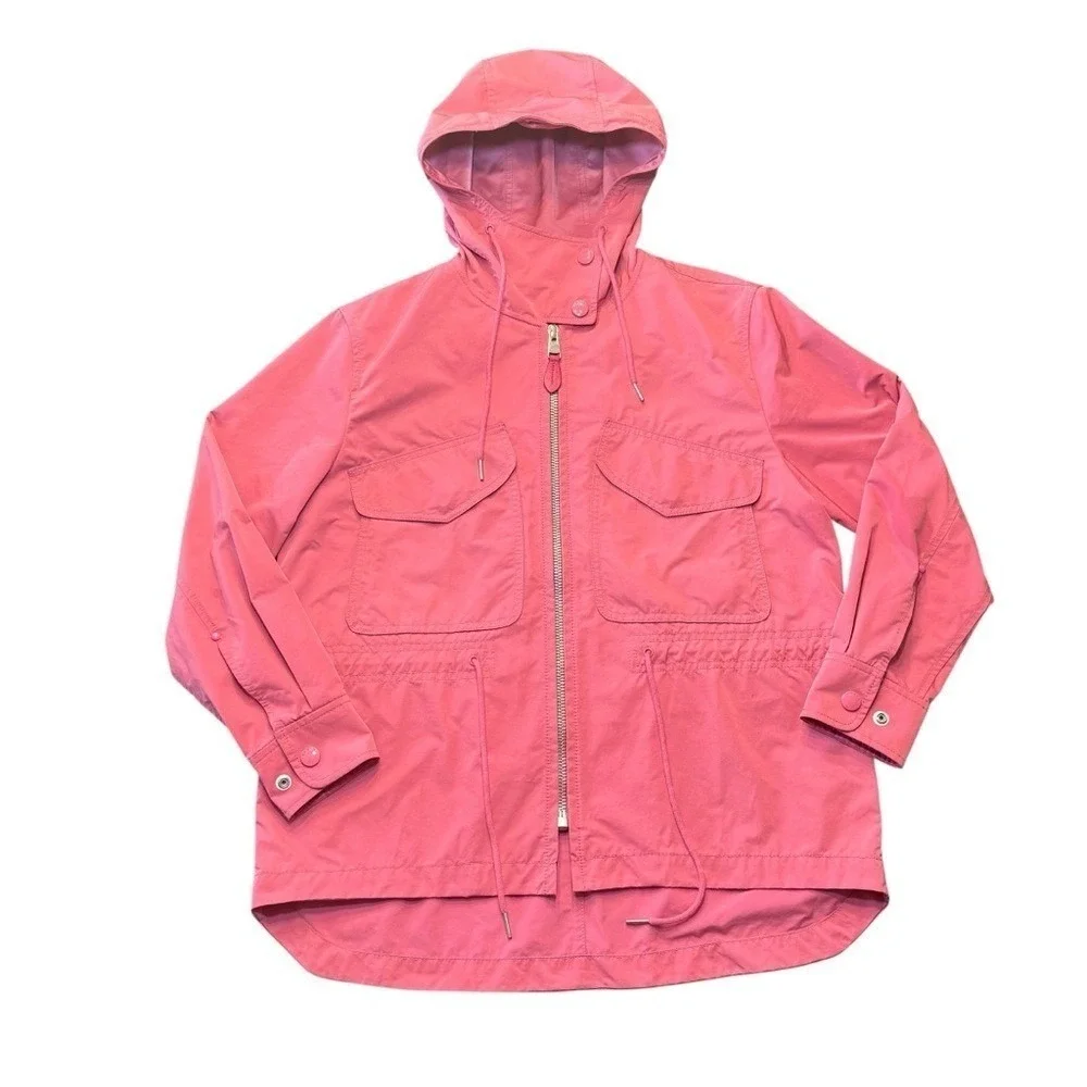 Coach Womens Pink Hooded Utility Field Jacket Parka XS Drawstring Waist Full Zip